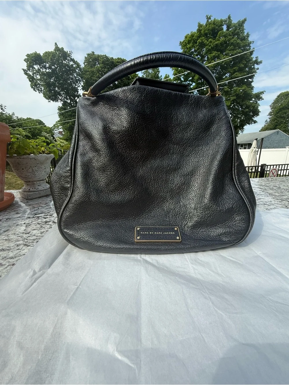 Marc by Marc Jacobs Black Pebbled Leather Satchel with Top Handle